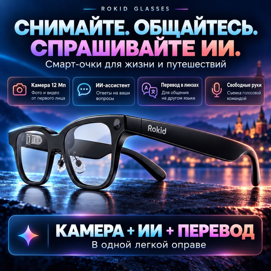 Смарт-очки Rokid Glasses чёрного цвета